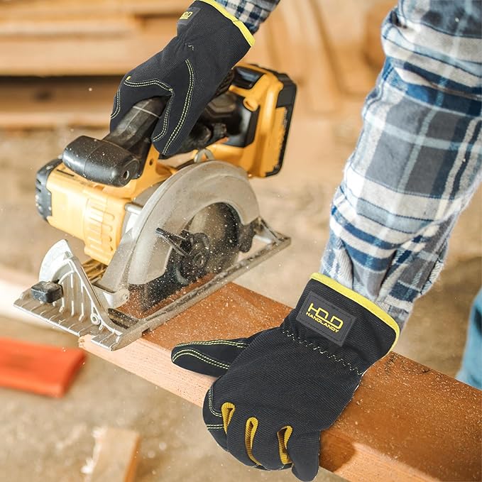 HANDLANDY Leather Work Gloves for Men & Women, Reinforced Durable Garden Gloves, Cowhide Working Glove for Gardening-VerdiqueGarden