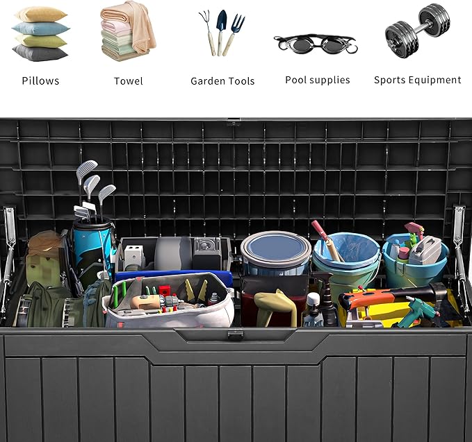 YITAHOME 80 Gallon Outdoor Storage Box, Large Water Resistant Resin Deck Box, Indoor Outdoor Lockable Storage Container for Patio, Garden, Cushions, Tools, Equipment (Dark Gray)-VerdiqueGarden