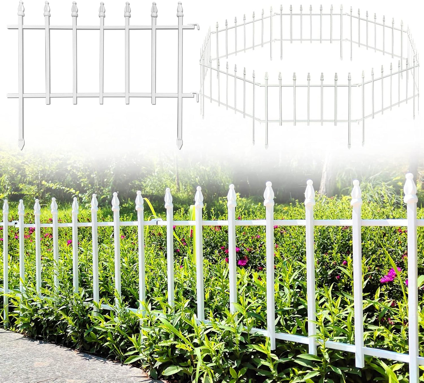 Metal Decorative Garden Fence 22" Wide x 18" High (5 Panels, Total Length 9.17 feet), Metal Border Folding Fence, Landscape Fencing for Flower Bed, Yard, Animal Barrier-VerdiqueGarden