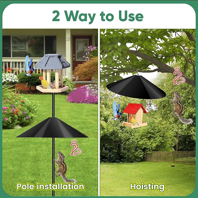 24-inch Large Squirrel Proof Bird Feeders for Outside Hanging,Outdoor Squirrel Baffles for Bird Feeders Pole, Bird House Guard for Outdoor Shepherd’s Hook, Black Color-VerdiqueGarden