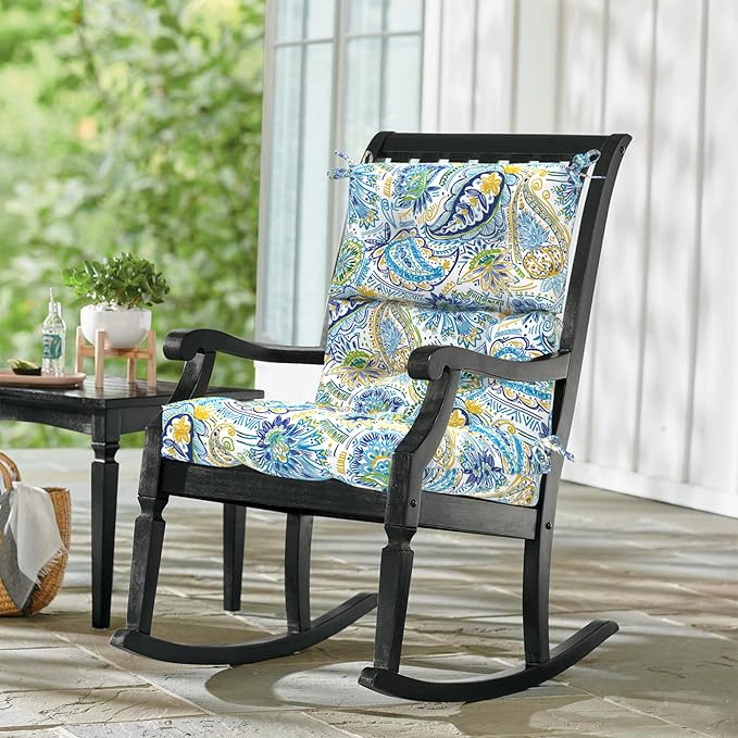 LVTXIII 2 Pack Outdoor/Indoor High Back Chair Cushions, Deep Seat Patio Seat and Back Cushion Set, Stuffed High Rebound Foam Rocking Chair Cushions, 44”x22”x4”, Paisley Blue-VerdiqueGarden