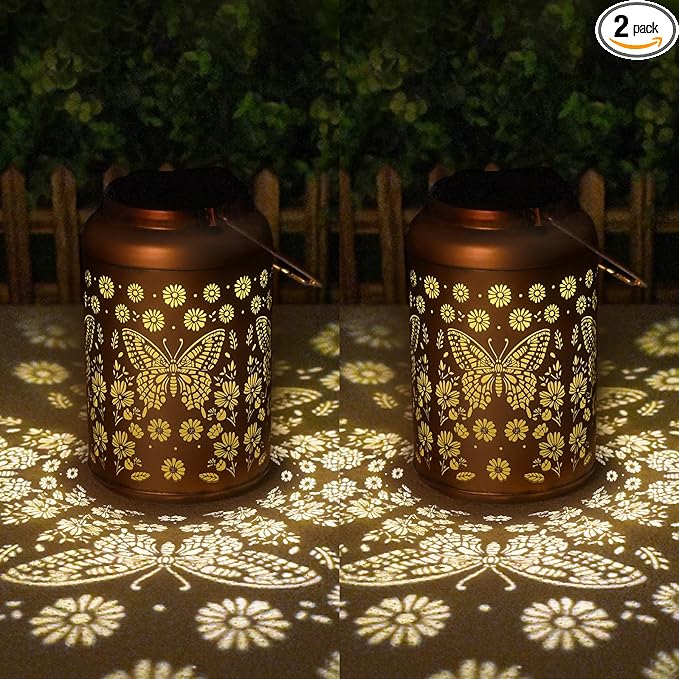 2 Pack Butterfly Solar Lanterns Outdoor Waterproof - Hanging Butterflies Solar Lights Garden Decor, Birthday Gifts for Women, Mom, Mothers Day Gifts, Outdoor Decor for Patio, Yard-VerdiqueGarden