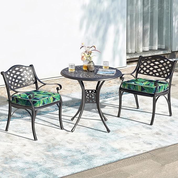 LVTXIII Patio Chair Cushions 22"x22"x3", Water-Repellent Outdoor Seat Cushions for Patio Furniture, Square Chair Pads with Ties for Home Garden Decoration, Set of 2, Hanalei Lagoon-VerdiqueGarden