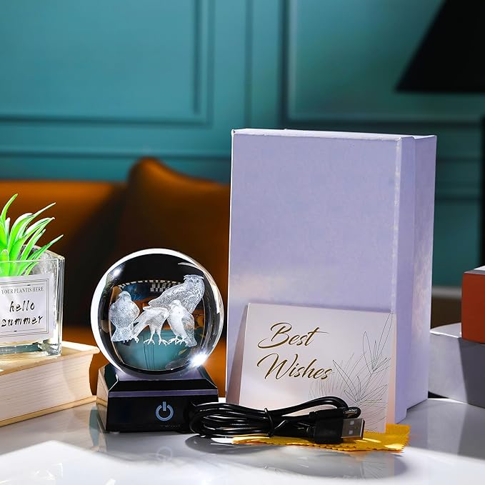 Qianwei OWL Eagle Gifts for Women 3D Crystal Ball 3.14'' - Laser OWL Eagle Decor Glass Animals OWL Eagle Gifts Figurines Statue Stuff for Room Decorations OWL Eagle Night Light-VerdiqueGarden