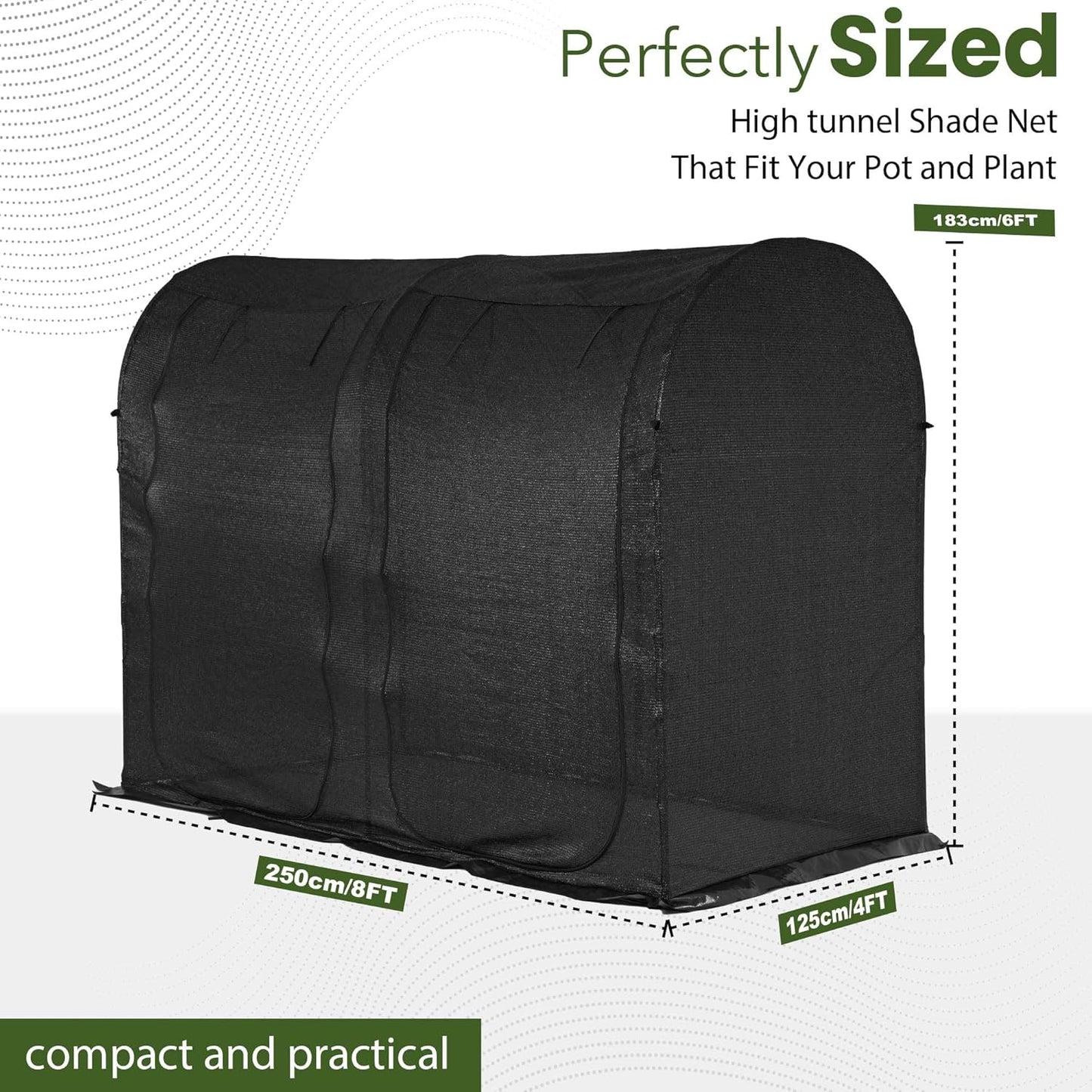 Large Tunnel 8.2'x4' Sunshade Cloth Gardening Net,Easy Set up 6FT Tall Crops Shade Net Cover, UV Resistant Plant 80% Sunblock Net for Vegetables,Fruits and Mini Flower Pot with Stakes and Carry-VerdiqueGarden