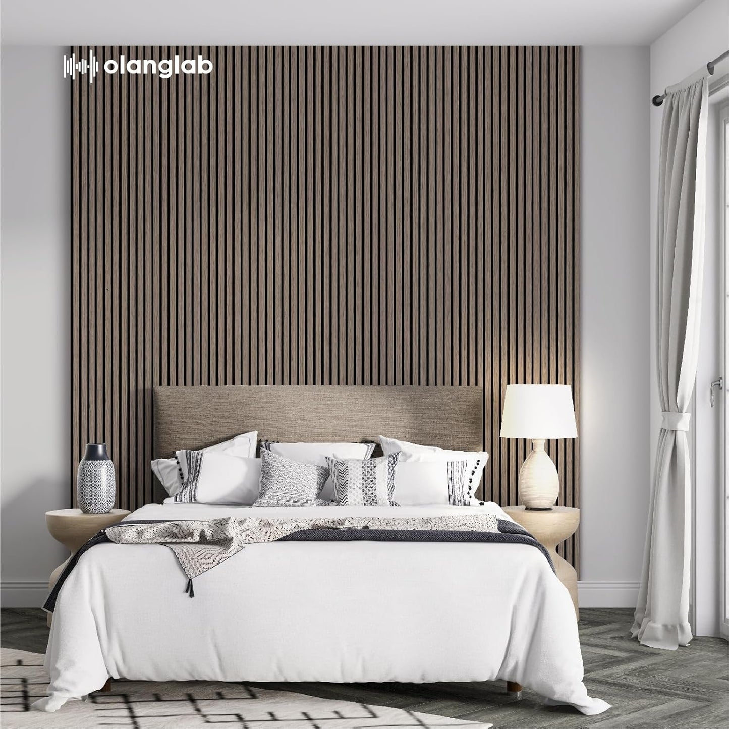 Olanglab Wood Slat Wall Panels, Wooden Acoustic Wall Panels, 94.5"x12.6" Each 3D Wall Panels for Interior Wall Decor, 4 Pack in Total 94.5"x50.4" (Dark Walnut)-VerdiqueGarden
