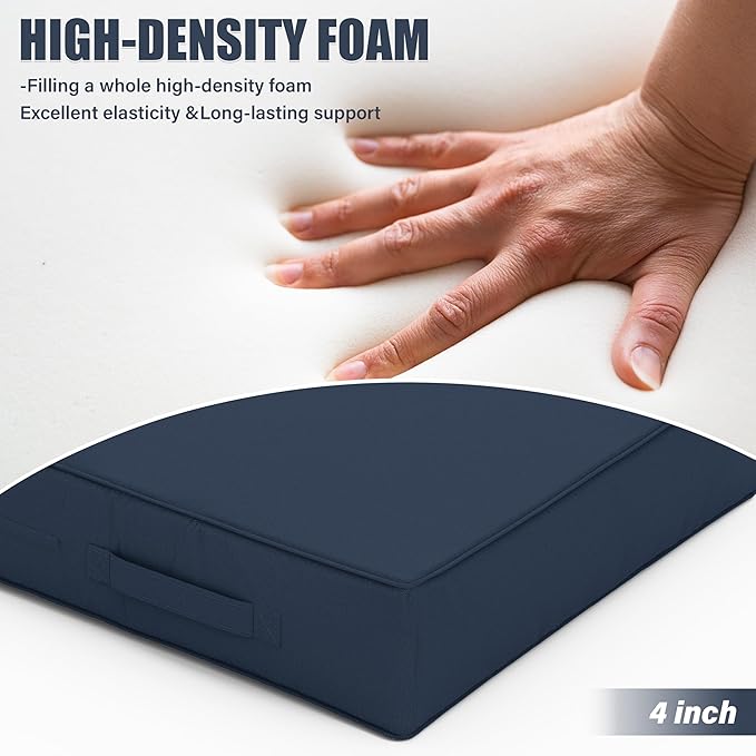 Patio Chair Cushions 18.5 X 16 X 4 Inch Waterproof Outdoor Seat Cushions for Patio Furniture, Outdoor Sofa Couch Pads with Ties & Handle, Set of 2, Navy Blue-VerdiqueGarden