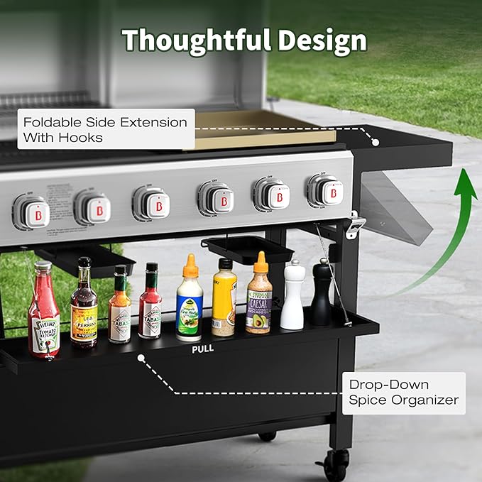 Brand-Man Griddle Grill Combo 6-Burner, 2 in 1 Versatile Propane Gas Grill and Griddle with Double Stainless Steel Lids, BBQ Combo for Outdoor Kitchen & Backyard Barbecue Cooking-VerdiqueGarden