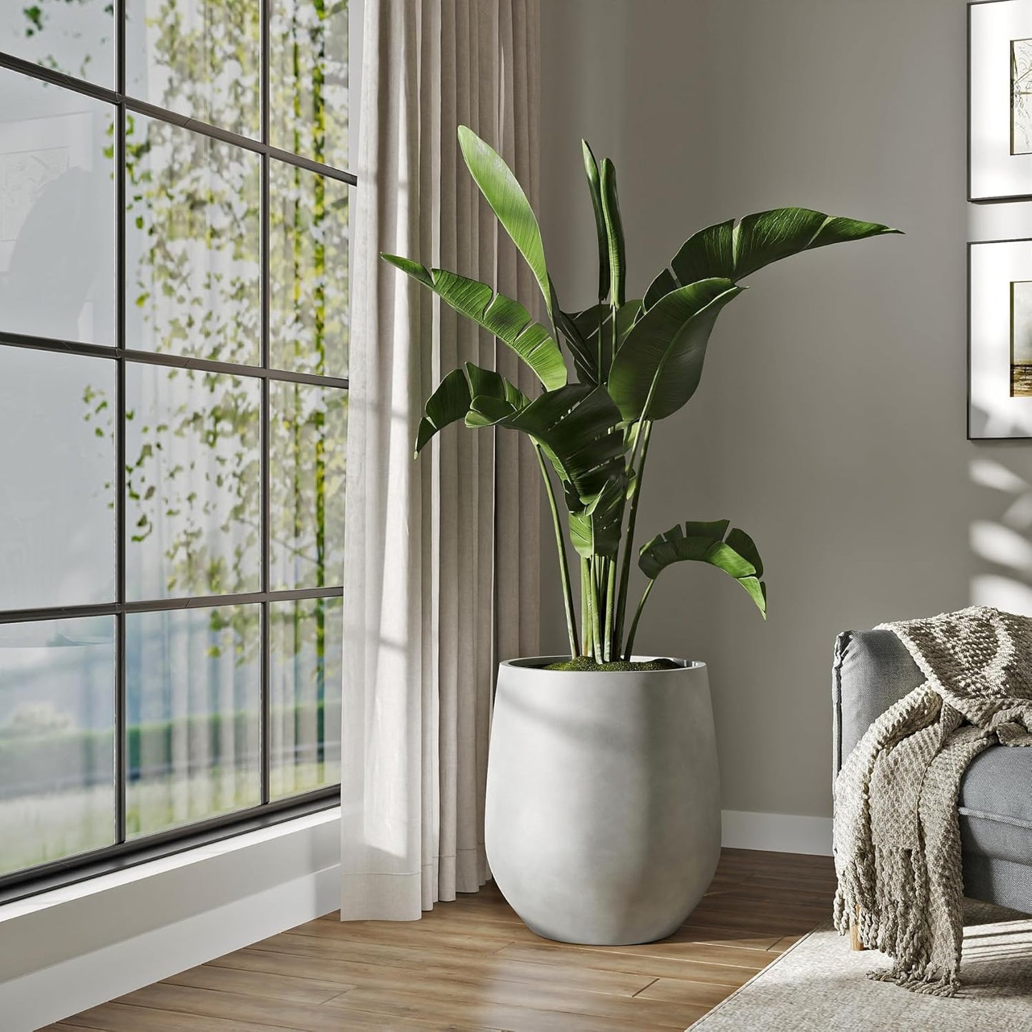 DTY Signature Mount Wilson Lightweight and Durable Modern Fiberstone Tapered Planter for Indoor Outdoor Drainage Hole & Rubber Plug Weather Resistant, 21.7" H x 20" Dia,15.7" Opening - Large, Gray-VerdiqueGarden