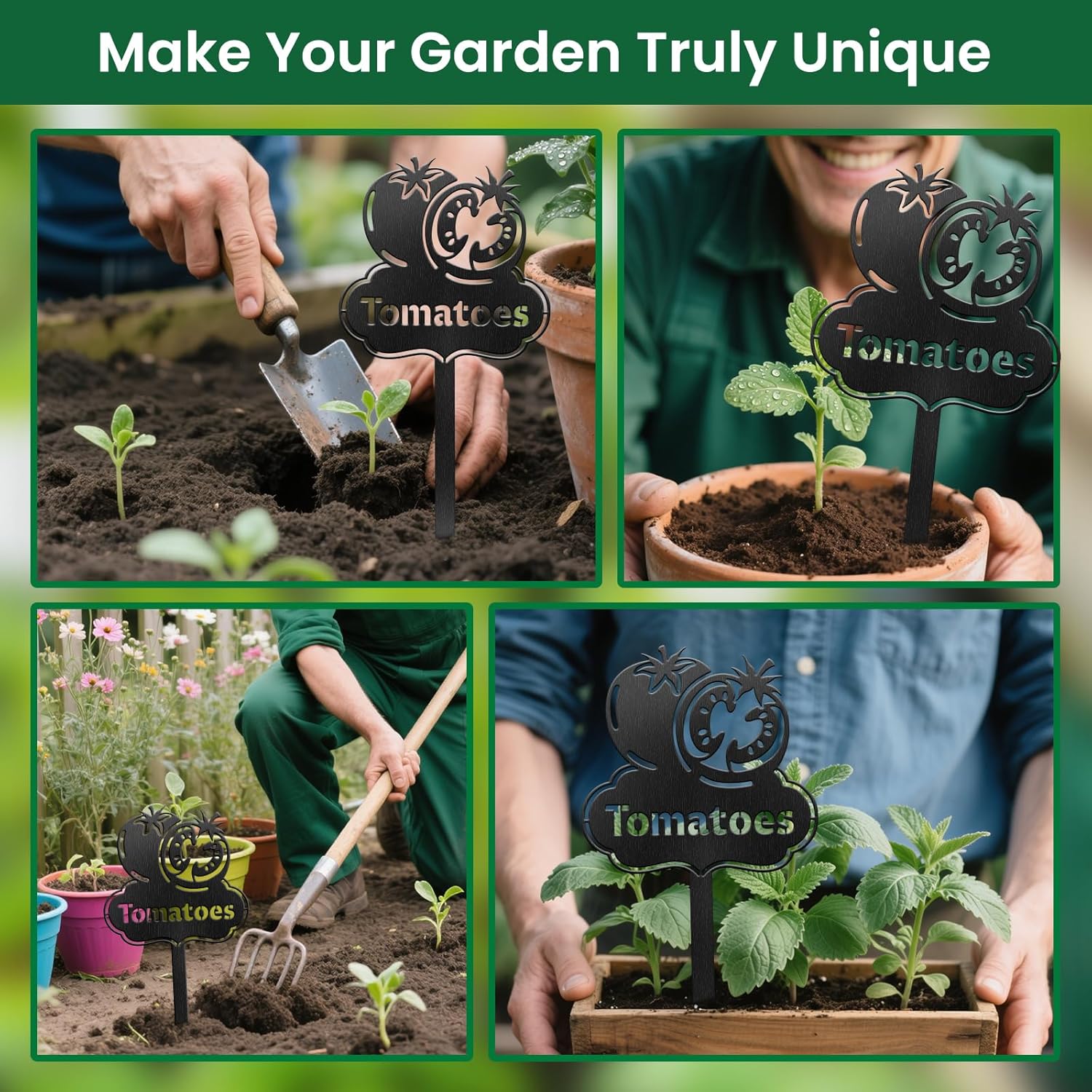 CUTHOLLOW Metal Plant Marker Stake Tomatoes for Outdoor Indoor, Waterproof 11.8 inch Cute Garden Plant Labels Sign Tag for Vegetables, Farmhouse Greenhouse Decor - Funny Gardening Gifts-VerdiqueGarden