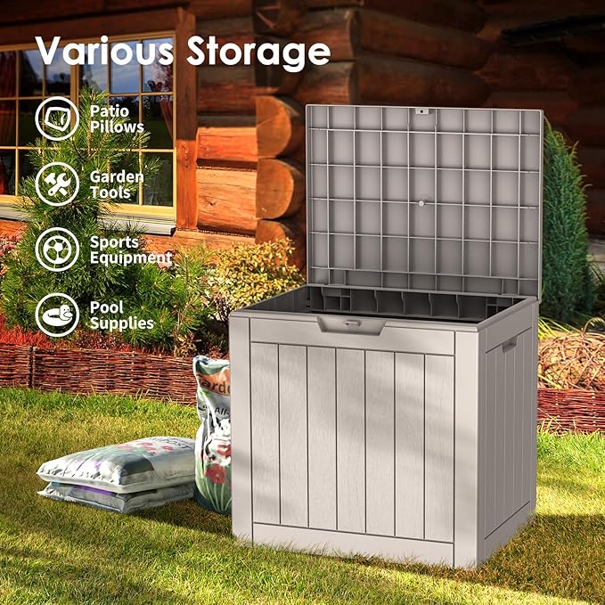 DRATO Deck Boxes, 31 Gallon Outdoor Storage Box for Patio Cushion, Sports Equipment, Garden Tools, Waterproof and UV Resistant, Lockable (Grey)-VerdiqueGarden