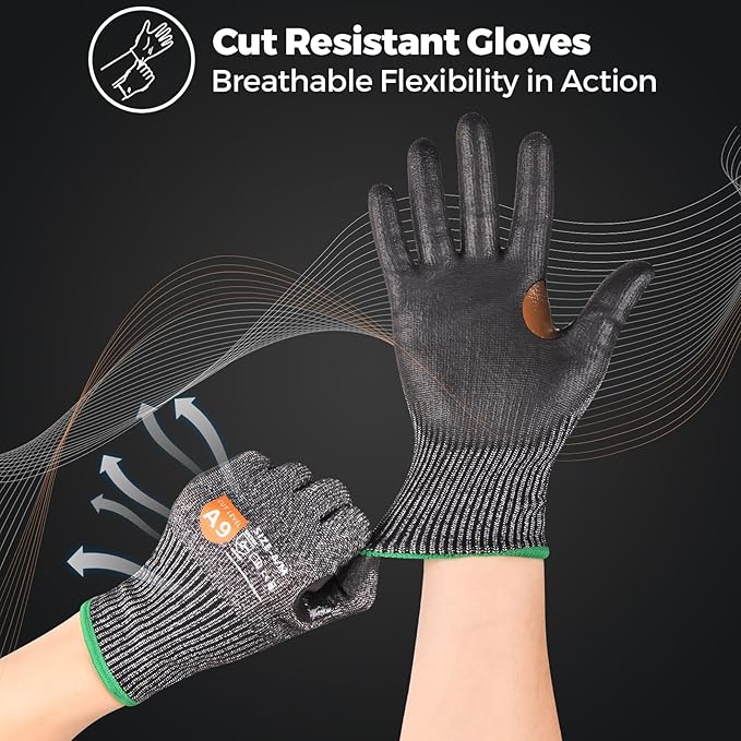 Donfri A9 Cut Resistant Work Gloves for Men - Steel + HPPE Hybrid Safety Gloves for Men, ANSI Cut Level 9 Protection Flexible for Metal Glass Wood Construction Fishing-VerdiqueGarden