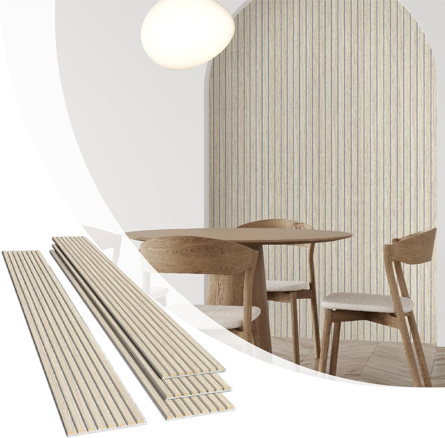 Olanglab Wood Slat Wall Panels 4 Pack, Wooden Acoustic Wall Panels, 94.5"x12.6" Each 3D Wall Panels for Interior Wall Decor (Light Oak-Grey Felt-Extendo Trio)-VerdiqueGarden