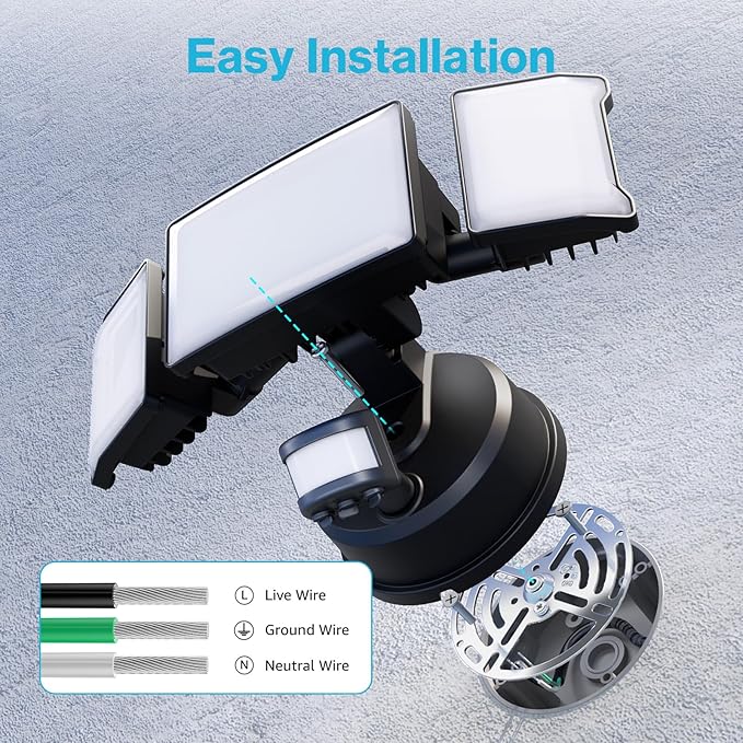 Olafus 65W Motion Sensor Outdoor Light, 2 Pack LED Security Light 6000LM, 6500K Exterior Motion Flood Light with 3 Adjustable Heads, for Outside Garage, Yard, Patio, IP65 Waterproof, Black-VerdiqueGarden