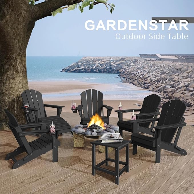 Adirondack Side Table Outdoor, HDPE Small Outdoor Table for Patio,Outside End Table for Porch, Deck, Pool, Weather Resistant/Easy Maintenance/Indoor or Outdoor Use, Back-VerdiqueGarden