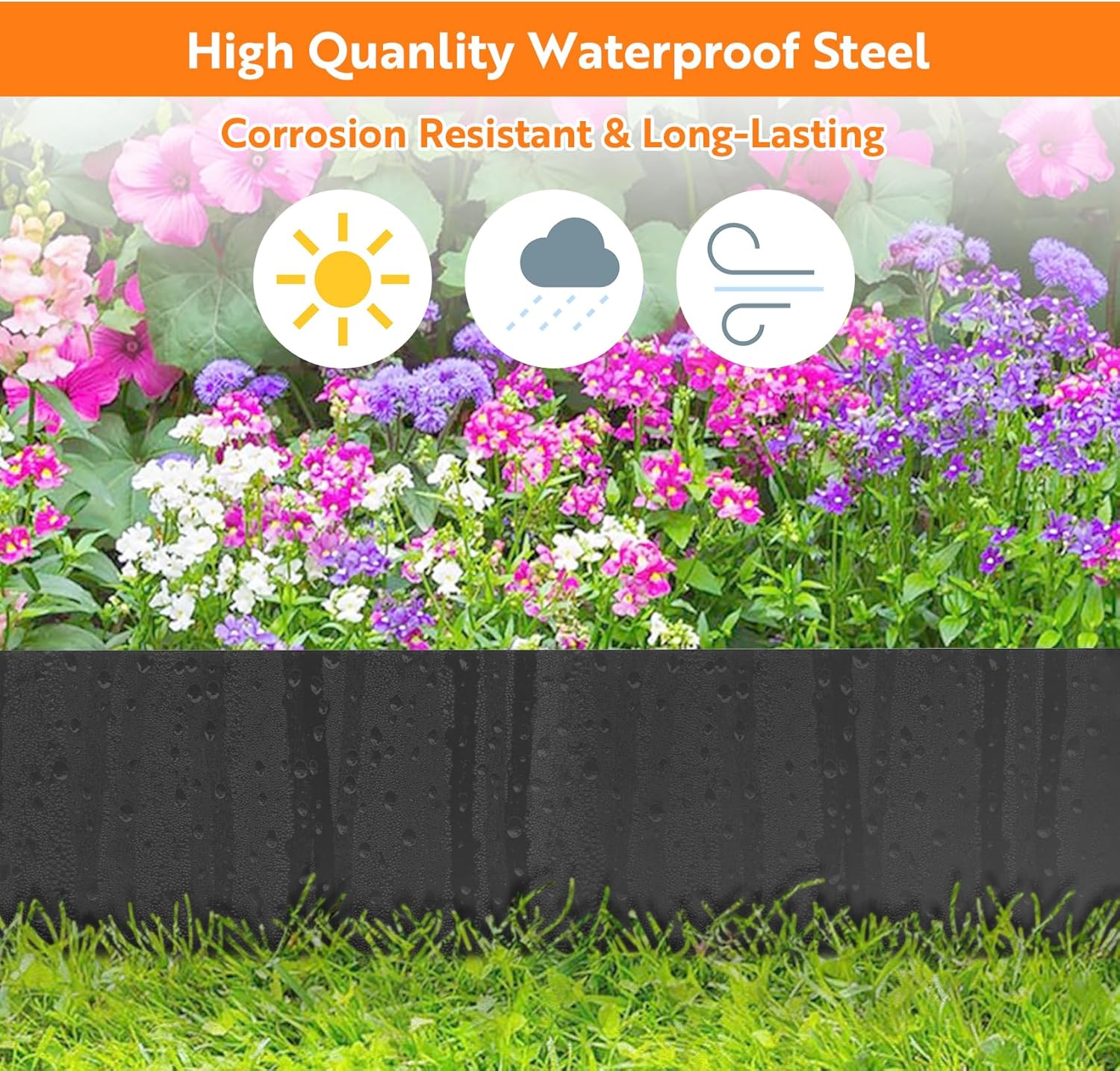 Steel Landscape Edging 40" Lx8 H,6pcs Metal Landscape Edging with 7 Stakes,20Ft Easy-to-Install Garden Edging for Flexible Bend,No-Dig Lawn Edging Border for Yard Pathway Forestry,Black-VerdiqueGarden