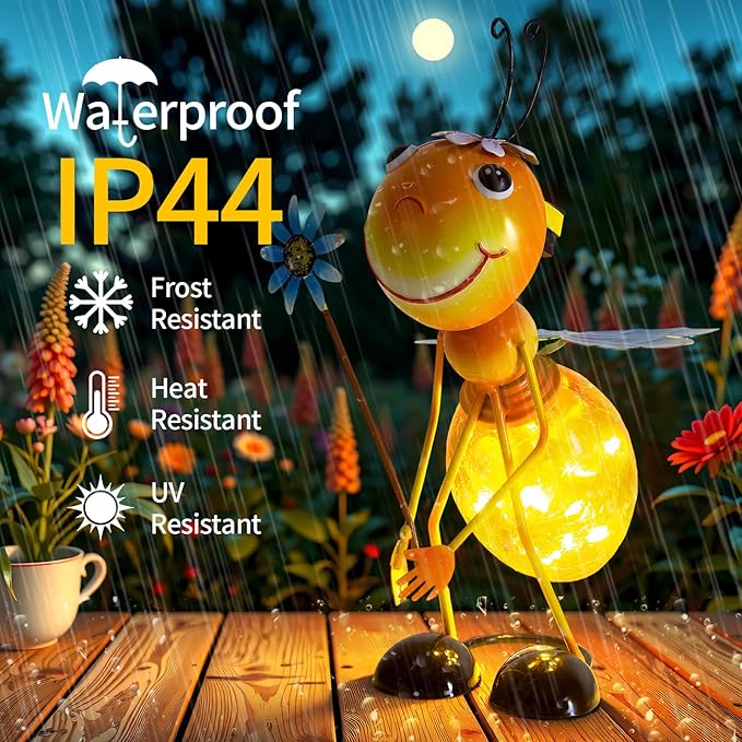 Solar Garden Statue Bee Decor,Outdoor Decorative Tabletop Lanterns,Outdoor Bee Figurines Decorations for Patio Yard Lawn Ornaments,Birthday Gifts for Mom Women Grandma-VerdiqueGarden