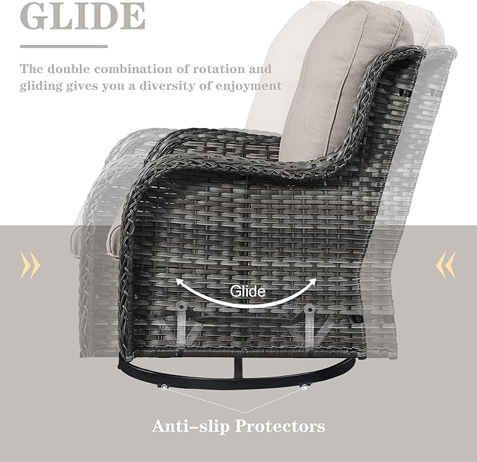 Outdoor Swivel Rcoker Patio Chairs - Outdoor Swivel Patio Chairs Set of 2 Wicker Chair Patio Furniture Sets with Covered Cushion for Porch Deck Balcony Garden, Beige-VerdiqueGarden