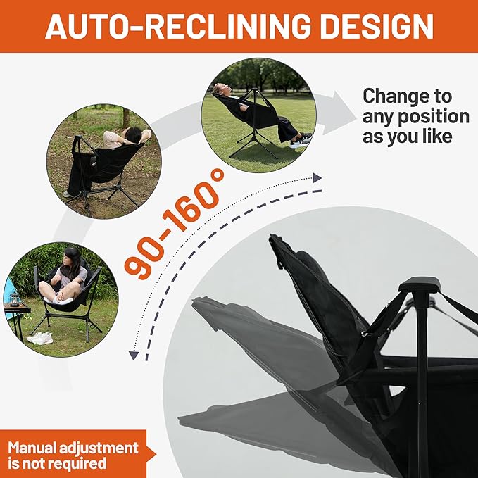 Himalaya Hammock Camping Chair, Swinging Portable Folding Camp Chairs for Adults Heavy Duty Foldable Oversized Rocker with Aluminum Alloy Frame for Outdoor Lawn，Backyard，Beach and Patio Sport-VerdiqueGarden