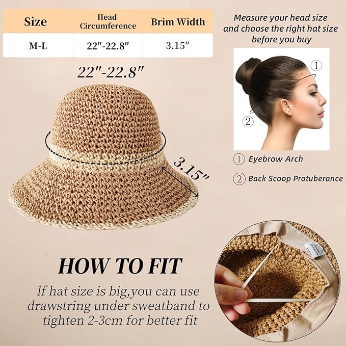 Floppy Big Beach Straw Hats for Women Foldable Summer Wide Brim Packable Sun Hat Womens Travel Straw Fedora Hat-VerdiqueGarden