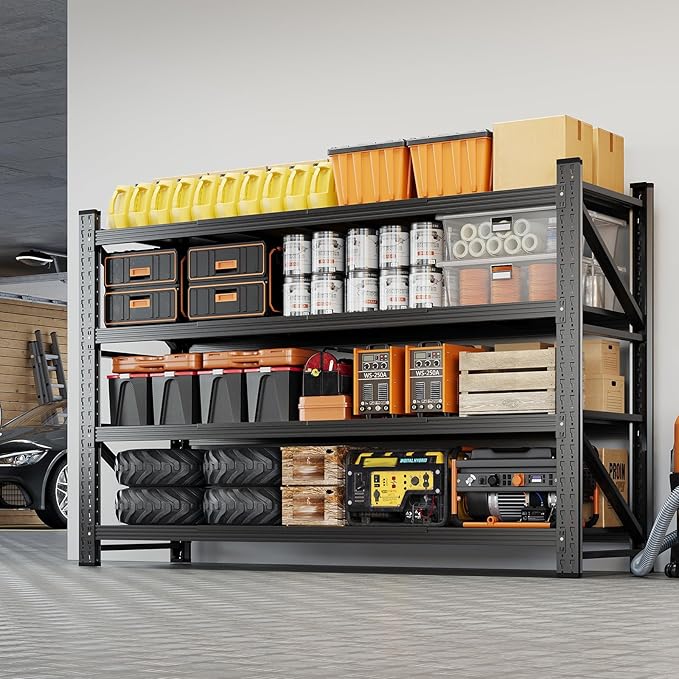 Yizosh 71" W Metal Garage Storage Shelves,5000LBS Heavy Duty 4-Shelf Adjustable Steel Organization Shelving,Utility Rack Shelf,71" W x 24" D x 69" H for Basement,Warehouse,Industrial-VerdiqueGarden