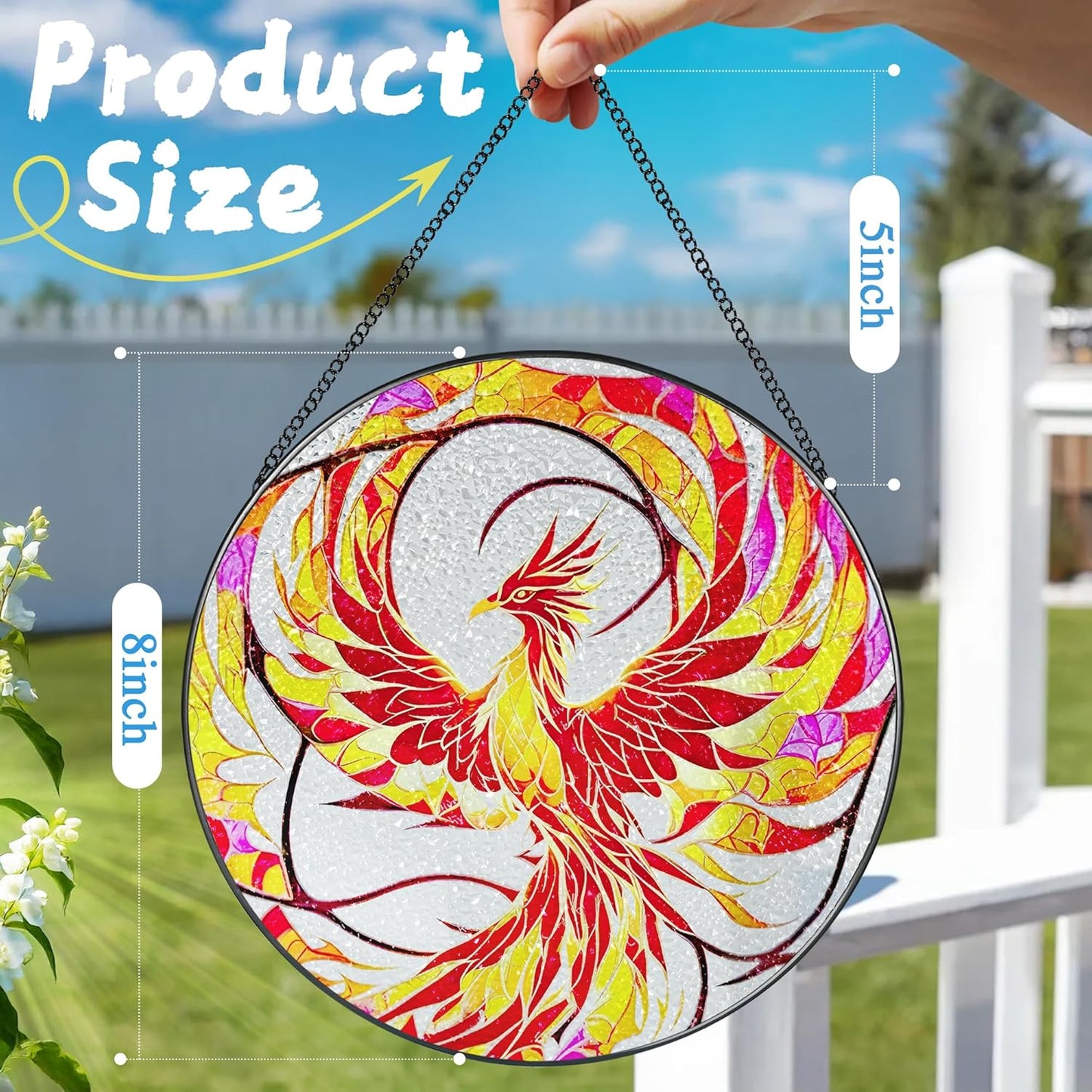 Stained Glass Window Hanging, Stained Glass Suncatcher, Phoenix Sun Catcher, Window Decor, Phoenix Gift, Gifts for Mothers Day, Christmas or Birthday Gift, Gifts for Her Mom Grandmother Daughter-VerdiqueGarden