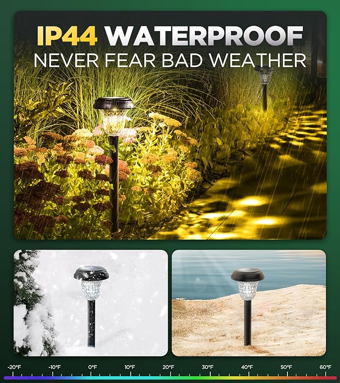 10 Pack Ultra Bright Solar Lights Outdoor Waterproof, from Dusk to Dawn Up to 12H Solar Light for Outside, Auto On/Off Solar Powered Garden Pathway Lights, Landscape Lighting (Warm White)-VerdiqueGarden