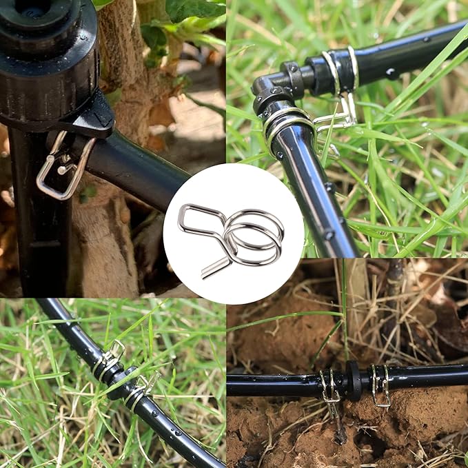 1/4" Irrigation Hose Clamps, 100 Double Line Hose Pipe Spring Clamps, Drip Irrigation Kit Connector Leak Solution-VerdiqueGarden