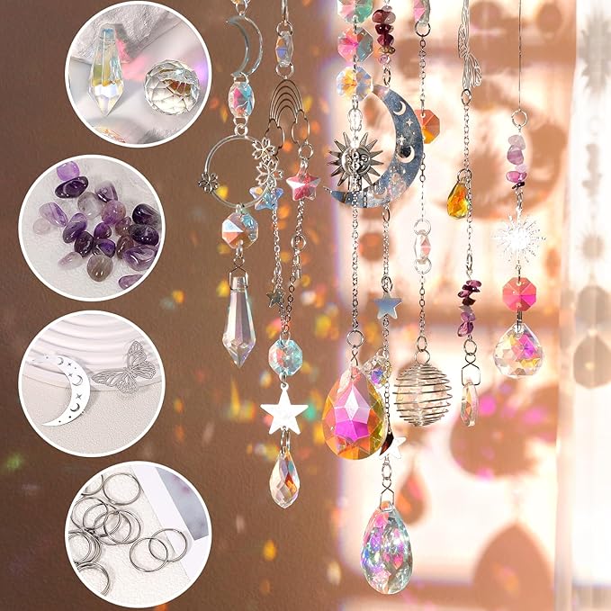 10 Set DIY Suncatcher Making Kits,Crystal Suncatcher Prism Hanging Kit with Hooks/Chain Rainbow Maker,Make Your Own Decorative Hanging Suncatcher for Adults Wedding Windows Home Garden-VerdiqueGarden