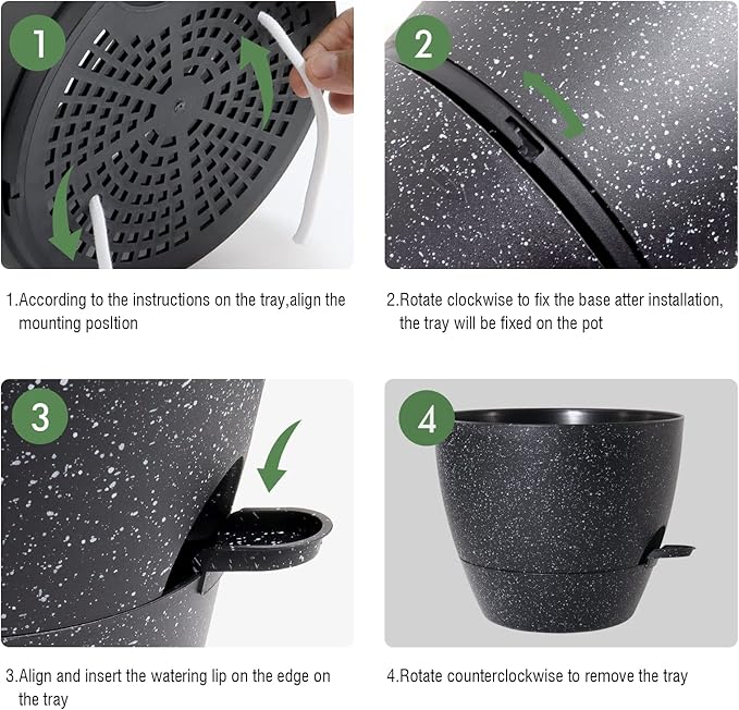 10/9/8 inch Self Watering Pots, Set of 3 Plastic Planters with Mesh Drainage Holes and Deep Reservoir for Indoor Outdoor Garden Plants and Flowers, Black Speckles-VerdiqueGarden