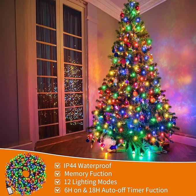 Christmas Light 500 LEDs 172ft Green Cable Wire Fairy String Twinkle Lights Plug in 12 Modes for Xmas Tree, Party, Indoor,Outdoor, Garden, Wedding, Home Decoration (Multi Color)-VerdiqueGarden