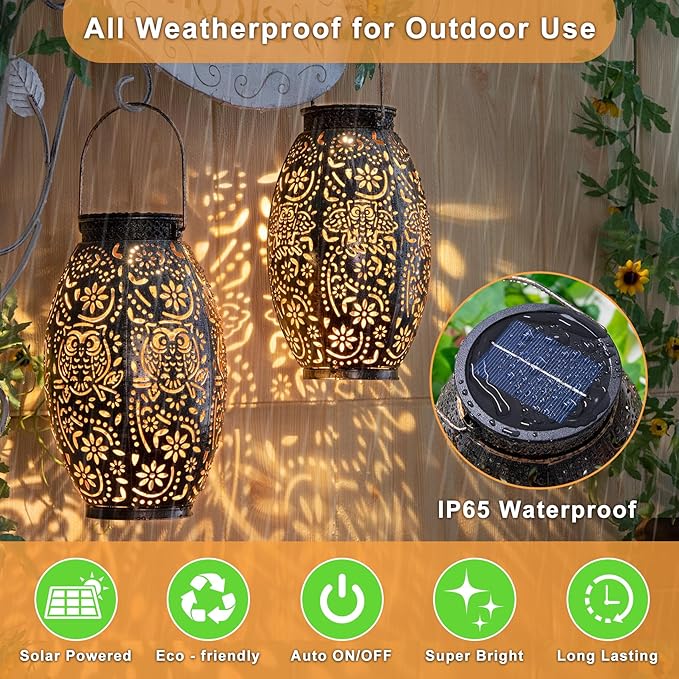 2Pack Owl Solar Outdoor Lanterns Waterproof, Large Decorative Garden Solar Lights for Table, Patio, Yard, Lawn Ornaments, Birthday Mothers' Day Gifts for Mom Dad ( Antique Bronze)-VerdiqueGarden