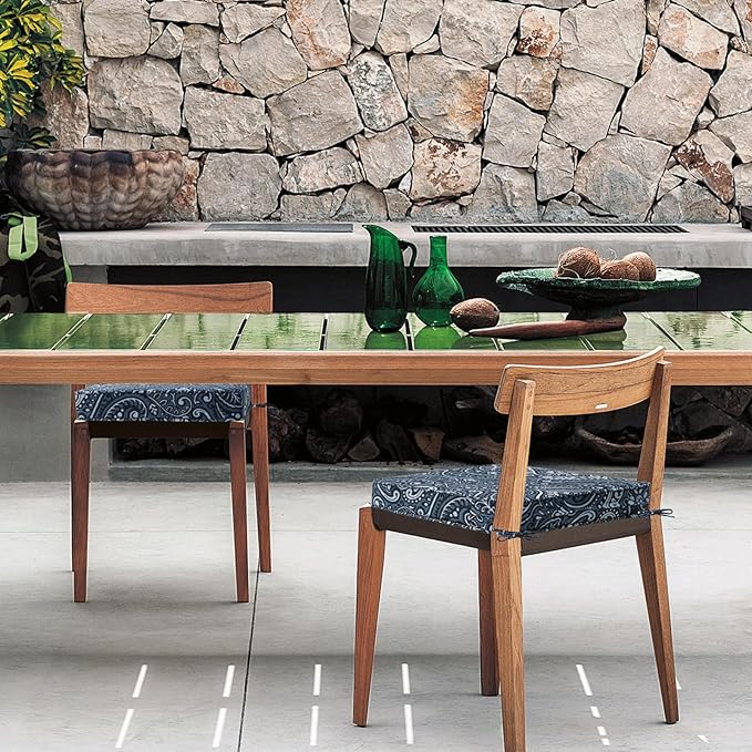 Square Corner Seat Cushions, 18.5" x 16" x 3", Set of 4, Indoor Outdoor Water Repellent Universal Chair Pads with Ties for Patio Furniture, Garden Deck Dining Chairs, Damask Blue Flower-VerdiqueGarden