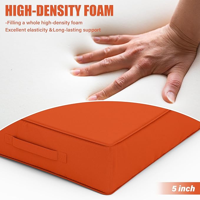 Patio Chair Cushions 24 X 24 X 5 Inch Waterproof Outdoor Seat Cushions for Patio Furniture, Outdoor Sofa Couch Pads with Ties & Handle, Set of 2, Orange-VerdiqueGarden