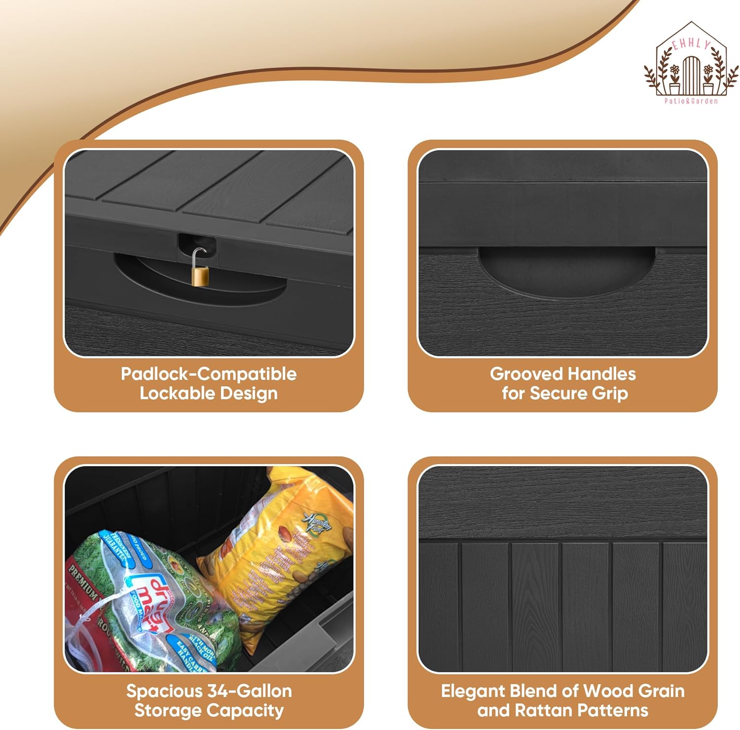 31 Gallon Deck Box, Small Outdoor Storage Box Waterproof, Lockable Secure Package Bin Delivery Box for Outside Front Porch, Patio Cushions Storage Box, Delivery Driver Snack Box for Porch, Black-VerdiqueGarden