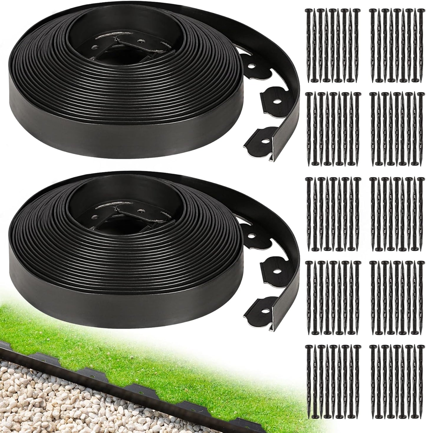1.5 Inch Garden Edging Border 100FT, Plastic Edging for Landscaping with 90pcs Spikes-VerdiqueGarden