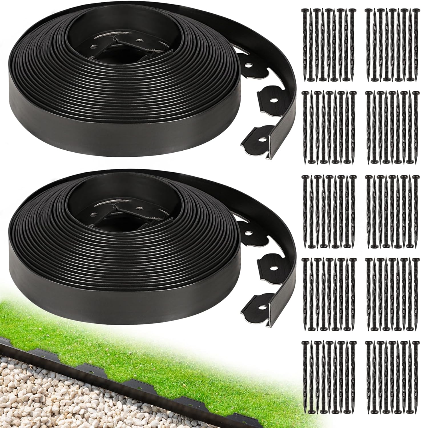 1.5 Inch Garden Edging Border 100FT, Plastic Edging for Landscaping with 90pcs Spikes-VerdiqueGarden