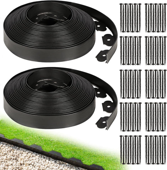 1.5 Inch Garden Edging Border 100FT, Plastic Edging for Landscaping with 90pcs Spikes-VerdiqueGarden