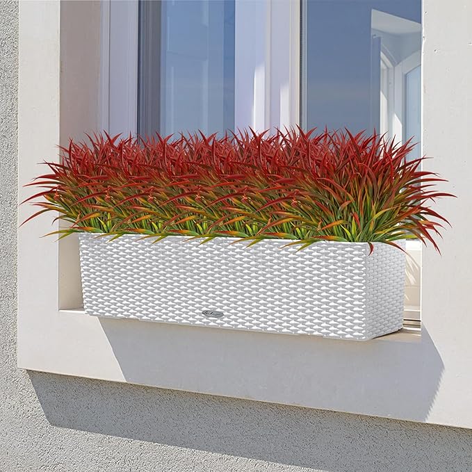 Ouddy Decor 16 Bundles Artificial Plants Outdoor Fake Grass Greenery Stems UV Resistant Faux Plastic Plants Shrubs for Autumn Home Garden Pathway Farmhouse Front Porch Harvest Thanksgiving Decor, Red-VerdiqueGarden