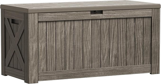 Greesum 120 Gallon Outdoor Storage Box with Lock - Large Resin Deck Box, Reinforced Lid for Garden, Patio, Lawn, Coffee-VerdiqueGarden