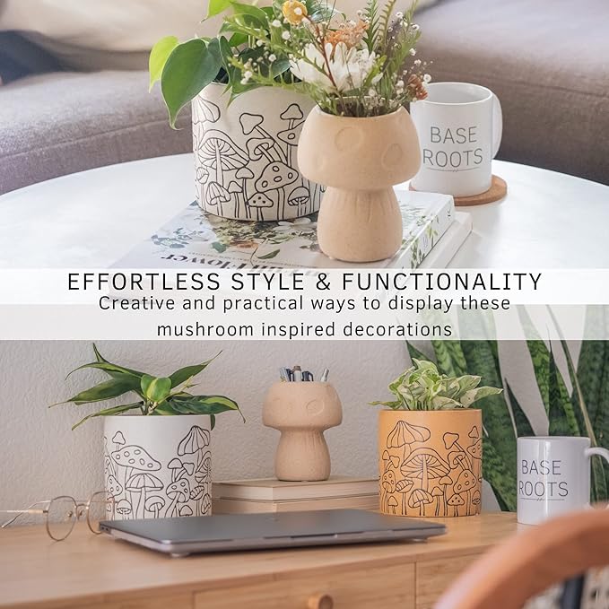 BASE ROOTS Mushroom Planter, Speckled White, Indoor/Outdoor, Holds Small Plants-VerdiqueGarden