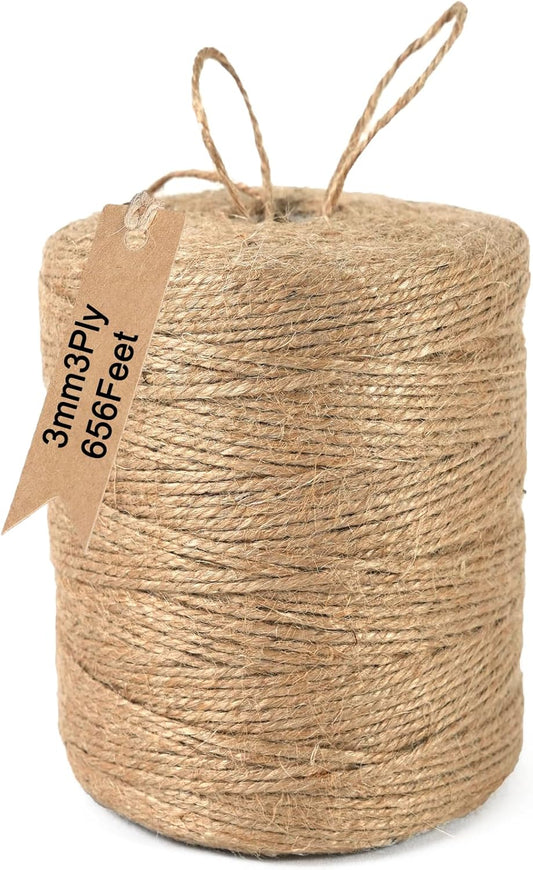 ARISKEY Natural Jute Twine 3mm,656 Feet Garden String Brown Cord Suitable for Crafting and Weaving Projects,Gardening Purposes and Outdoor Heavy-Duty Use-VerdiqueGarden