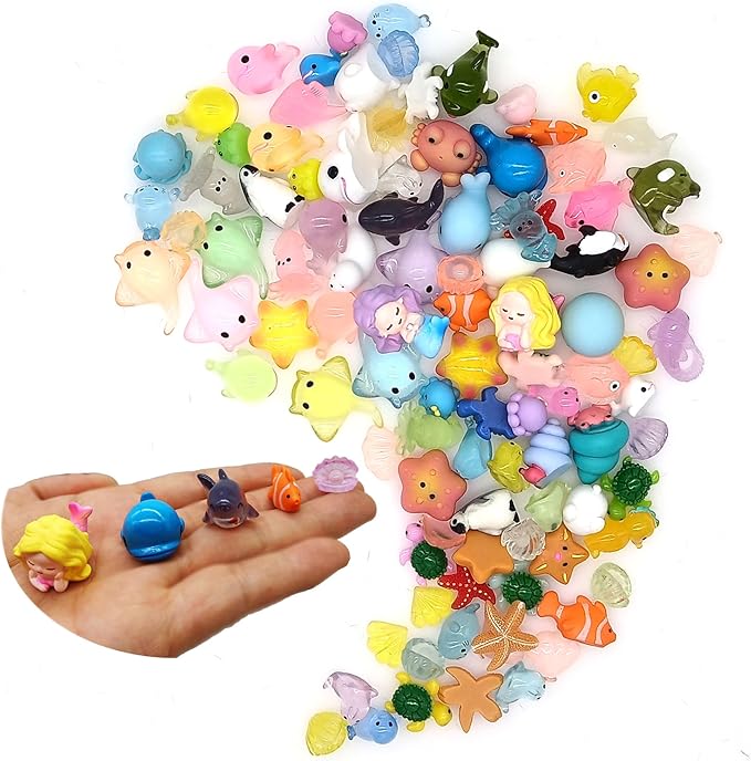 100 Pcs Ocean Mini Resin Animals Figures, Tiny Plastic Sea Creatures Figurines to Hide Miniature Fairy Garden Decorations Accessories-VerdiqueGarden