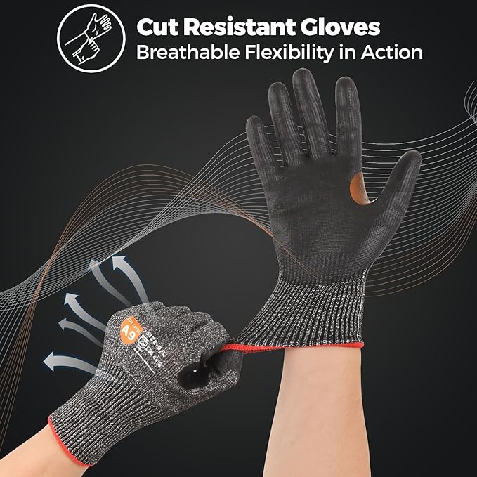 Donfri 3 Pairs A9 Cut Resistant Work Gloves for Men - Steel + HPPE Hybrid Safety Gloves for Men, ANSI Cut Level 9 Protection Flexible for Metal Glass Wood Construction Fishing-VerdiqueGarden