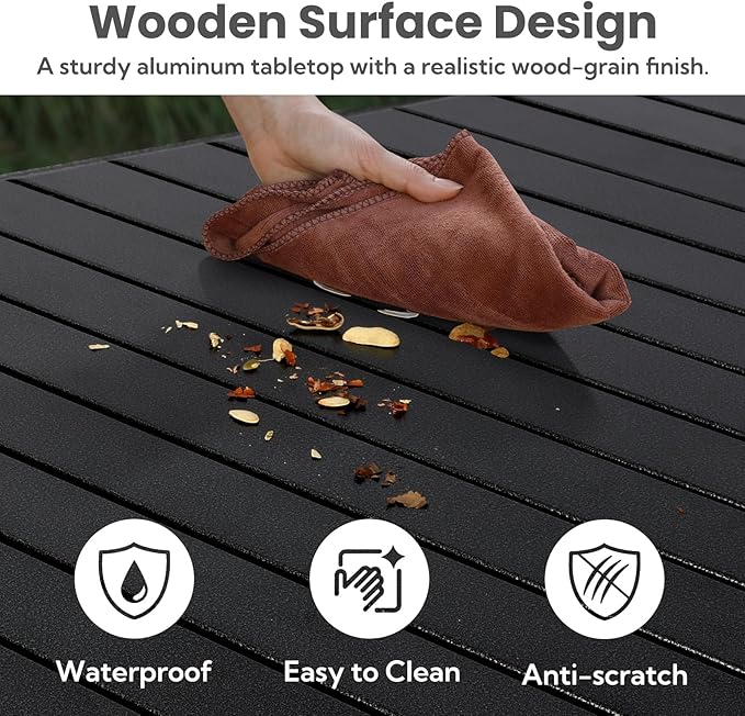 Portable Outdoor Camping Table Large for 2-6 Person - Foldable Camp Table with Aluminum Roll-Up Top & Carry Bag for BBQ, Tailgating, Backyard, 220 Lbs Capacity, Stable & Sturdy (Black)-VerdiqueGarden