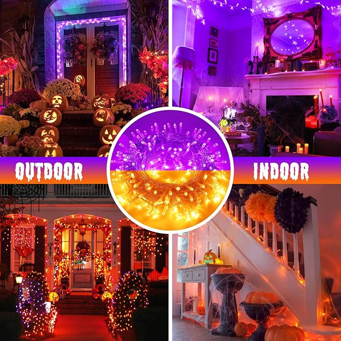 JMEXSUSS Halloween Decoration Lights, 200 LED Orange Purple Halloween Lights Clear Wire, 11 Modes Connectable Halloween String Lights Indoor Outdoor Plug in for Halloween Tree Decorations-VerdiqueGarden