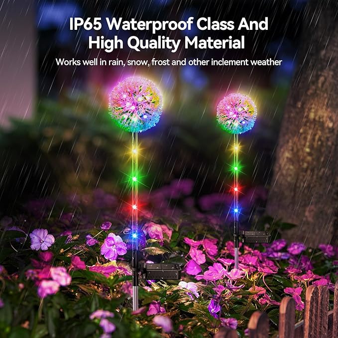 4 Pack Dandelion Solar Outdoor Lights Decorative with Colorful String Lights, Upgraded Waterproof Solar Garden Decor for Yard, Patio, Landscape Decoration-VerdiqueGarden
