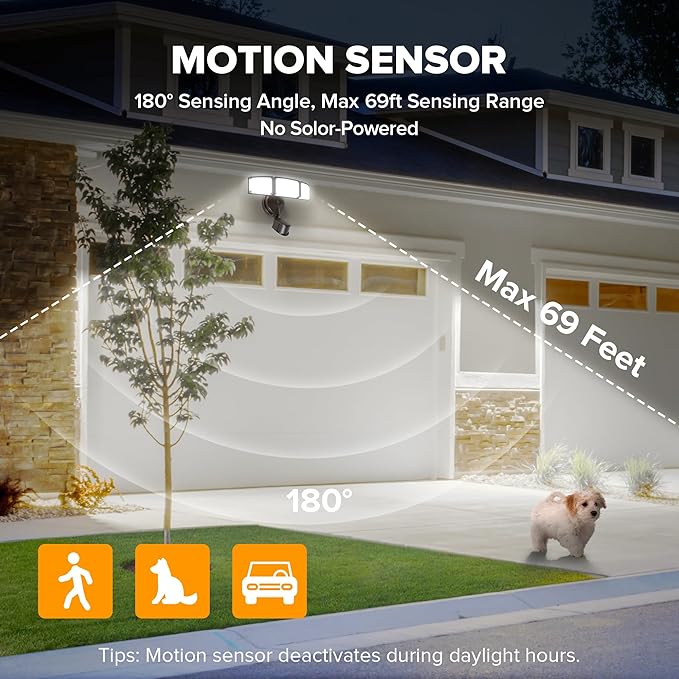 LUTEC 72W 7500LM LED Security Lights Motion Sensor Light Outdoor, 5000K Daylight, IP65 Waterproof, Dusk to Dawn, 3-Head Motion Detected Flood Light for Garage, Yard, Porch(Brown)-VerdiqueGarden