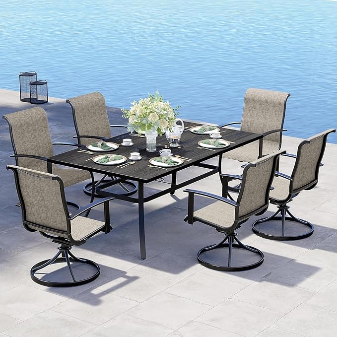 Grand patio Outdoor Swivel Dining Chairs 6-Piece Patio Dining Chair Set Mesh Sling Patio High Back Swivel Rockers, Mixed Coffee-VerdiqueGarden