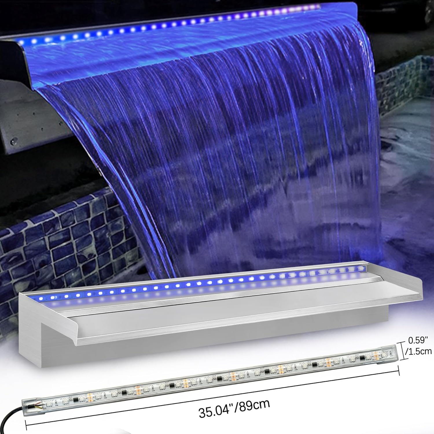 LED Light Strip Color Changing Waterfall Show Lights,Remote and APP Control Waterproof Aluminum LED Lights for Pool Pond Waterfall Fountain Landscape Lighting Decor 35.04"-VerdiqueGarden